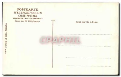 München, Ludwigstraße — zajączkowana ulica z ptakami — wydawca Würthle & Sohn, n° 7268 — Rewers