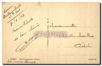 Essen — As fábricas Krupp — P. Reiniger, Essen, N° 15 — Verso