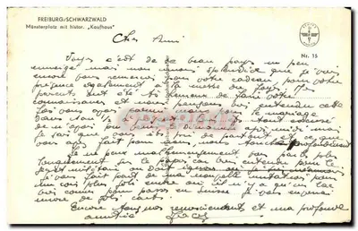 Freiburg/Schwarzwald — Münsterplatz z historycznym Kaufhaus — wydawca 'Foto Oto', nr 15 — Rewers