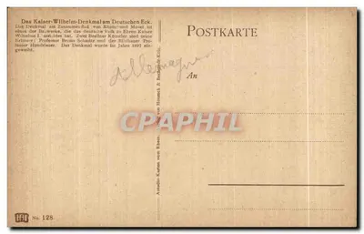 Pomnik cesarza Wilhelma w Niemieckim Róg — Rhin i Mosel — wydawca HB, nr 128 — Rewers