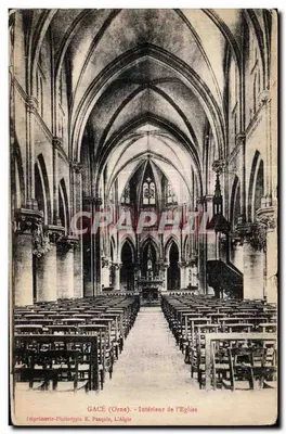 Gacé (Orne) — Interior da Igreja — Impressão-Fototipia E. Pasquis, L'Algle
