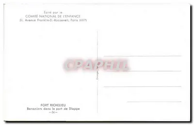 Fort Richelieu — Bananiers dans le port de Dieppe — Édité par le Comité National de l'Enfance — Verso