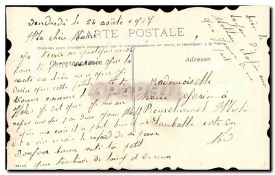 Kwiaty fioletowe — ręcznie malowany dekor kwiatowy — kartka pocztowa datowana 1914 — Rewers