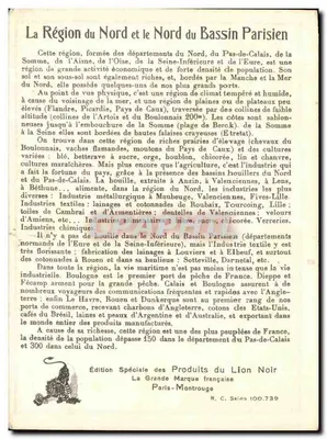 The North Region and the Northern Part of the Paris Basin — Special Edition of Products from "Lion Noir" — Paris-Monrouge n°100.739 — Back