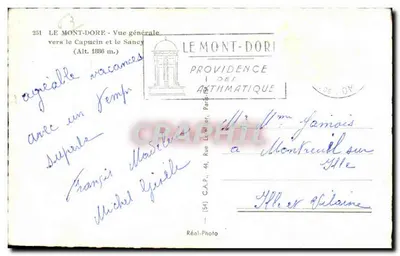 Le Mont-Dore — Algemene uitzicht richting Capucin en Saney (Hoogte 1886 m.) — C.A.P. Réal-Photo, n° 251 — Achterkant