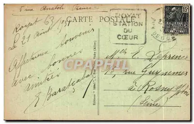 Royat-les-Bains — Vista geral e o Puy de Dôme — Edições « Idéal », série 4209 — Verso