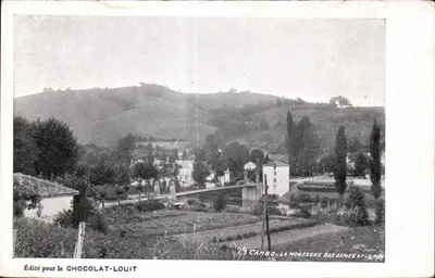 Cambo-la-Montagne des Dames e il Pov — vista panoramica — Edito per Chocolat-Louit, n. 29