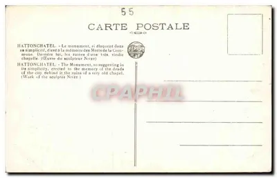Hattonchâtel — Monument aos mortos diante das ruínas de uma antiga capela — Editor Verdun, n°55 — Verso
