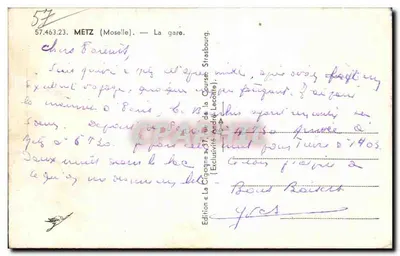 Stacja Metz — widok budynku z jego dzwonnikiem — La Cigogne — Rewers