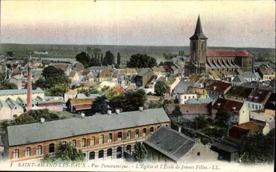 Saint-Amand-les-Eaux — Vista Panorâmica — A Igreja e a Escola de Meninas — LL.