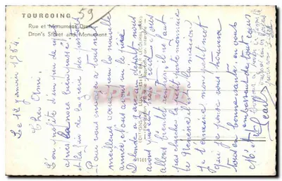 Tourcoing — Rue Dron y Monumento a los Caídos — Editor Ériel, n° 1161 — Reverso
