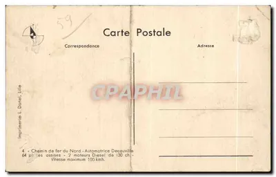 Automotrice Diesel du Chemin de fer du Nord — ZZ 13 — éditeur Imprimerie L. Dorel, Lille — Verso