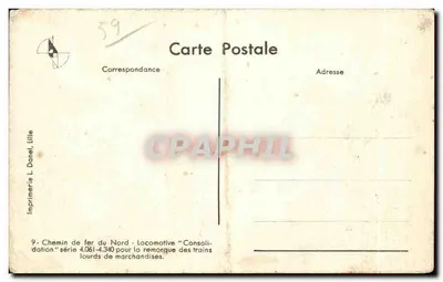 Locomotive "Consolidation" — série 4.061-4.340 pour la remorque des trains lourds de marchandises — Imprimerie L. Danet, Lille — Verso
