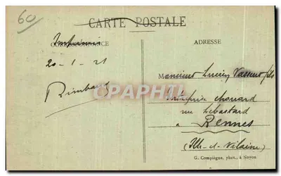 Noyon po wojnie — Widok z przodu domu Guérin, ulica de Paris — G. Compiègne, fot. w Noyon — Rewers