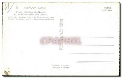 Alençon (Orne) — Place Général-de-Gaulle et Monument aux Morts — Éditions Gaby — Verso