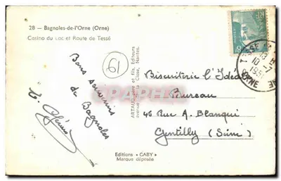 Bagnoles-de-l'Orne — Casino do Lago e Estrada de Tessé — Edições Caby — Verso