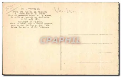 Estela de los Fuzilados de Tavannes — Verdun — 15 — Reverso
