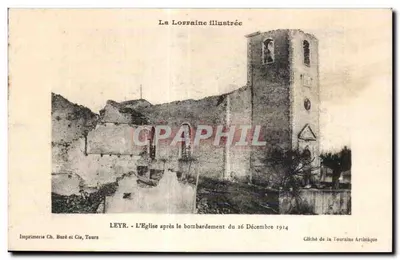 A Igreja de Leyr após o bombardeio do dia 26 de dezembro de 1914 — Impressora Ch. Buré et Cie, Tours