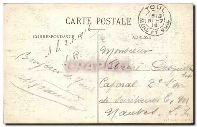 TOUL - Puerta Moselle — vista de la entrada monumental con edificio de entrada y pasillo peatonal — P. Grave, editor, Toul — Reverso