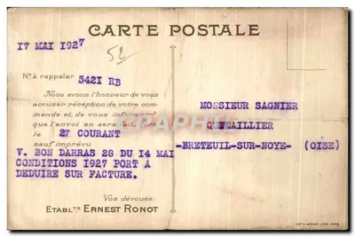 Tarjeta postal antigua Saint-Dizier Los Etablissements Ernest Ronot — Reverso
