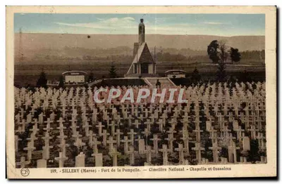Bilhete postal antigo Sillery Fort de la Pompelle Cimetière nacional Chapelle e ossuários