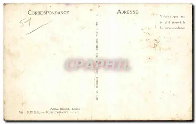 Tarjeta postal antigua Reims Rue Carnot — Reverso