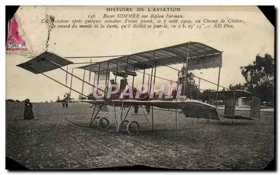 Roger Sommer em Biplano Farman — recorde mundial de duração em 7 de agosto de 1909 — ND Phot.