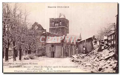 Fismes (Marne) — Praça da Igreja após o bombardeio alemão — Photot Marcel Delboy, Bordeaux