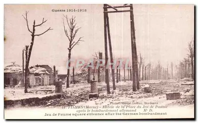 Fismes (Marne) — Entrada da Place du Jeu de Paume após o bombardeio alemão — Fot. Marcel Delboy, Bordeaux