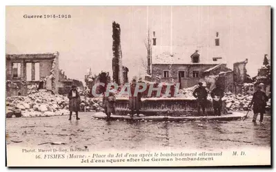 Fismes (Marne) — Praça do Jato d'Água após o bombardeio alemão — Fotot. Marcel D'boy, Bordeaux