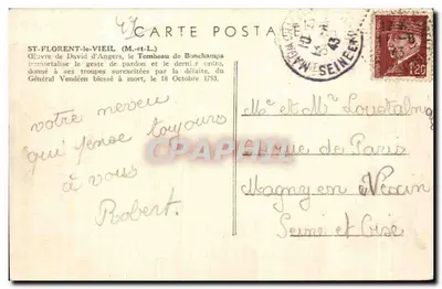 Túmulo de Bonchamps — St-Florent-le-Vieil (M.-et-L.) — editor « chez Georges » n°739 — Verso