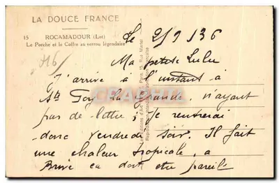 Rocamadour — Le Porche et le Coffre au verrou légendaire — La Douce France, n°15 — Rewers