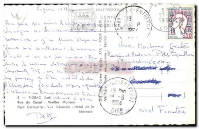Figeac — Lot — Bilhete postal antigo da cidade medieval — Verso