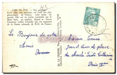 Le Puy — Vista geral — Éd. La Cigogne, Place de l'Hôtel-de-Ville — Verso