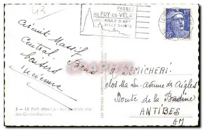 Le Puy-en-Velay — Vista generale dei Quattro-Rochers — editore Parquier, n°3 — Verso