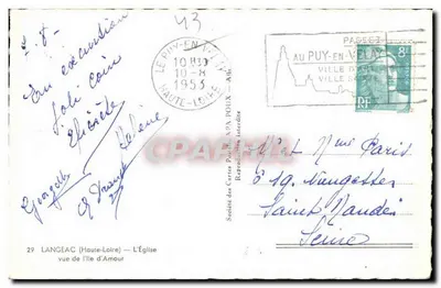 Langeac (Haute-Loire) — A Igreja vista da Ilha do Amor — Sociedade das Cartas Postais N.P.A. POUX — Verso