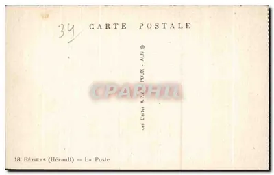 Béziers — Praça da Correios — Editor A.P.A. POUX — Verso