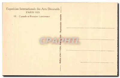 Wasserfall und beleuchtete Fontäne — Internationale Ausstellung für Dekorative Künste PARIS 1925 — Kunstausgabe YVON — Rückseite