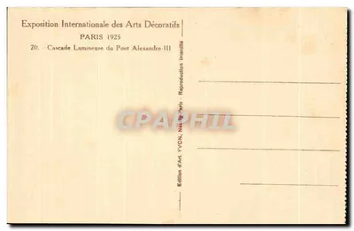 Cascadas Luminosas del Puente Alexandre-III — Exposición Internacional de Artes Decorativas, París 1925 — Edición de Arte YVON — Reverso