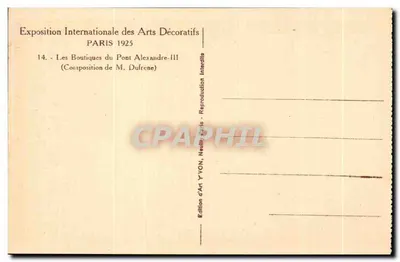 Ponte Alexandre-III — Exposição Internacional dos Artes Decorativas 1925 — Edição de Arte YVON — Verso