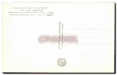 Exposição Internacional de Paris 1937 — O Palácio do Trocadéro e os Bassins — H. CHIPIA, Concessionário, Boulogne-Billancourt, França — Verso