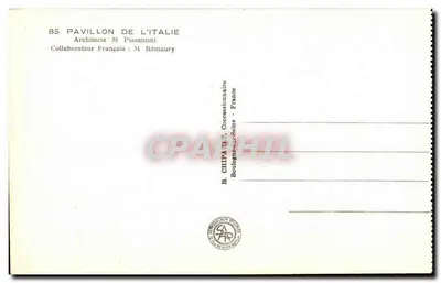 Exposición Internacional París 1937 — Pabellón de Italia — B. CHIAPATI, Concesionario — Reverso