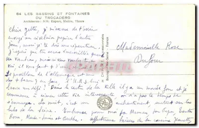 Bäckchen und Fontänen des Trocadéro — Internationale Ausstellung Paris 1937 — Verlag: H. Chipault, Boulogne-sur-Seine — Rückseite