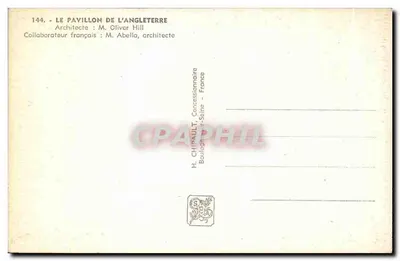 Pavilhão da Inglaterra — Exposição Internacional de Paris 1937 — H. Chipault, concessionário — Verso