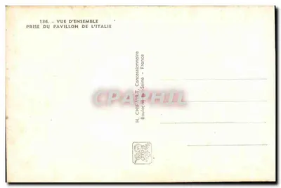 Exposición Internacional de París 1937 — Vista general del Pabellón de Italia — H. CHIPAUT, Boulogne-sur-Seine — Reverso