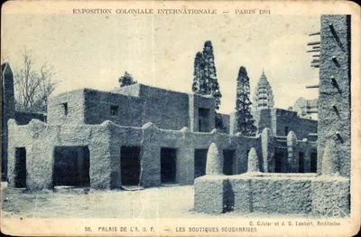 Exposition Coloniale Internationale — Paris 1931 — Palais de l'A.O.F. — Les Boutiques Soudanaises — G. Oivier et J. G. Lambert, Architectes