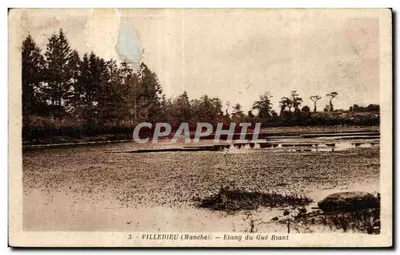Bilhete postal antigo Villedieu Lago do Gue Riant