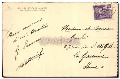 Bilhete postal antigo Saint pair sur mer les rochers saint gaud — Verso