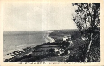 Urville-Landemer — Vista geral da Praia de Urville-Nacqueville — A. Bequemin, Cherbourg, n°490