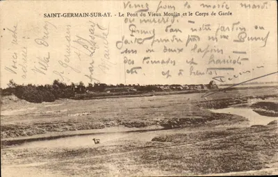 Bilhete postal antigo Saint Germain sur ay O ponte do velho moinho e o corpo de guarda